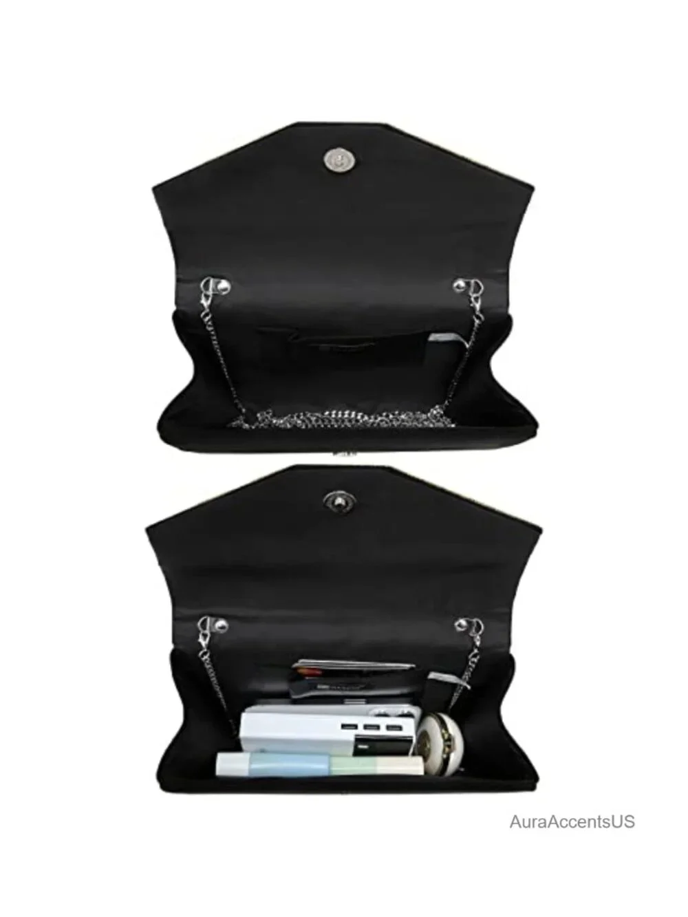 Velvet Clutch Evening Bag with Silver Chain Strap